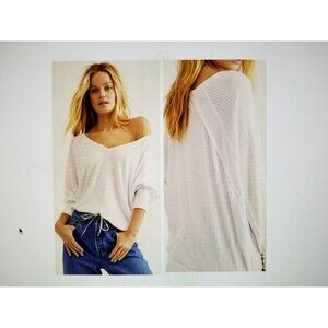 Free People Santa Clara Thermal Alabaster Long Dolman Sleeve V-Neck Women's Sz M